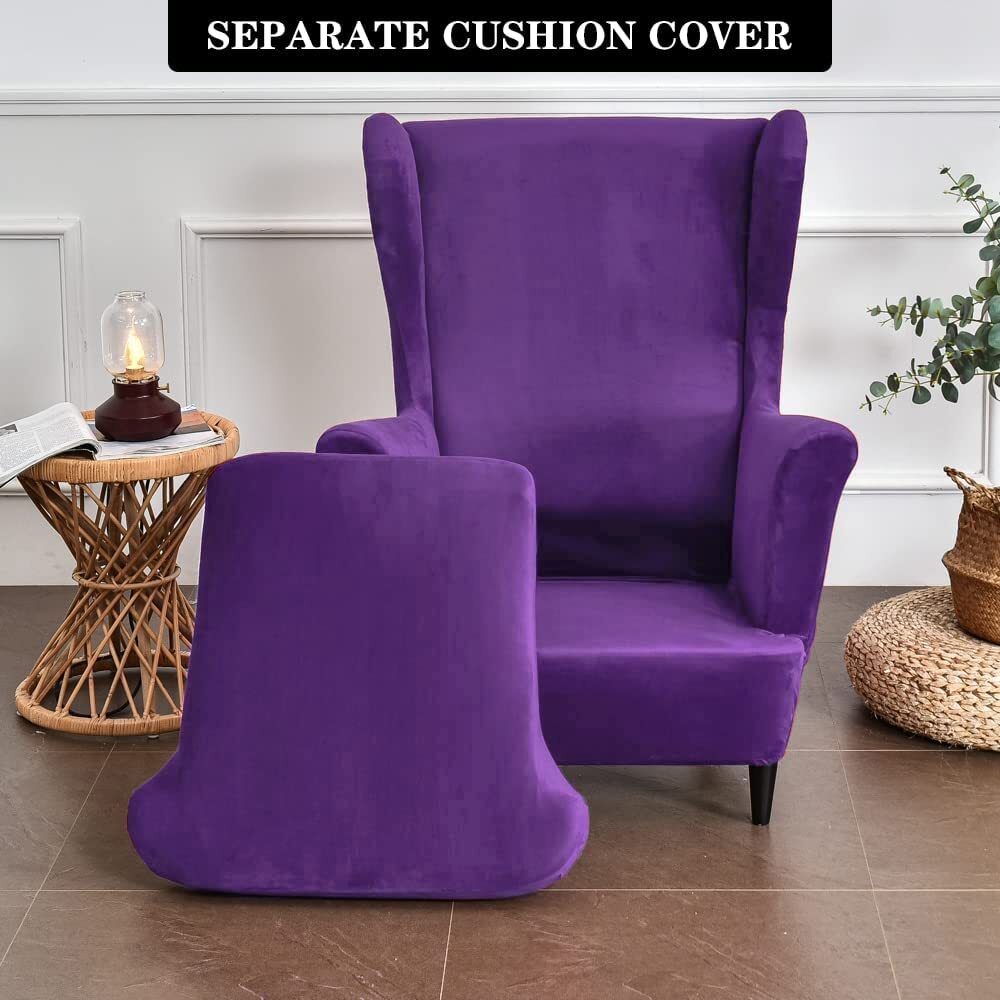 Stretch Wing Chair Covers Velvet Wingback Sofa Slipcover Solid