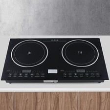 110V Black Tempered Glass Countertop Electric Dual Induction Cooker Cooktop Home