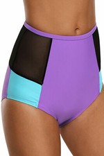 Swim Shorts Women "S" "M" "XL" Purple Blue Color Block Mesh Insert Swim Bottom
