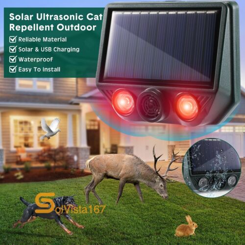 Solar Ultrasonic Animal Repellent w/LED Dog Skunk Deer Raccoon For Garden Yard - Picture 9 of 14