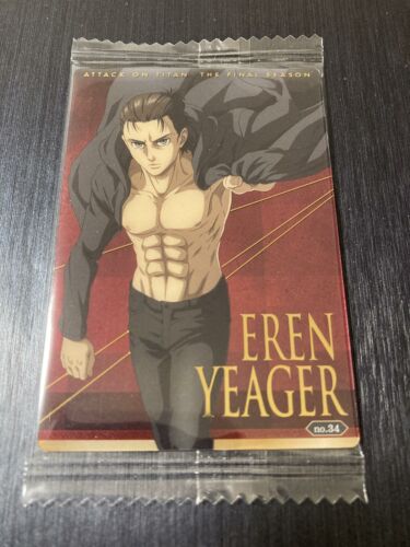 No34 Eren Yeager SP Rare Attack on Titan The Final Season Wafer Card Unopened - Afbeelding 1 van 2