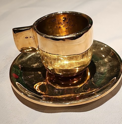 AS IS Bronze Espresso Cup & Saucer Set solid bronze by Nancy Pearce free shippin - Picture 2 of 13