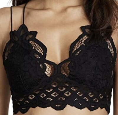 New Free People Adella Black Floral Lace Cross-Back Bralette Women s Size S