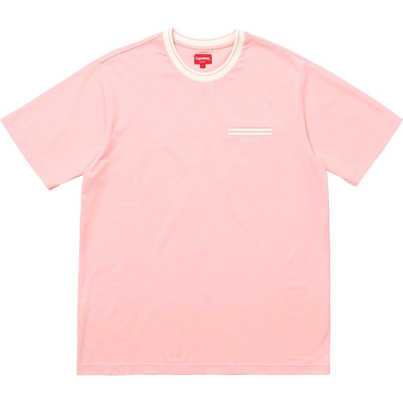 SUPREME NY*NUDE ROSE PÊCHE CÔTELÉ BRODÉ ANNEAU COL POCHE TEE LOGO SS18* L