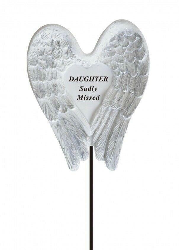Daughter White & Silver Angel Wings Stick - Memorial Tribute Spike Graveside
