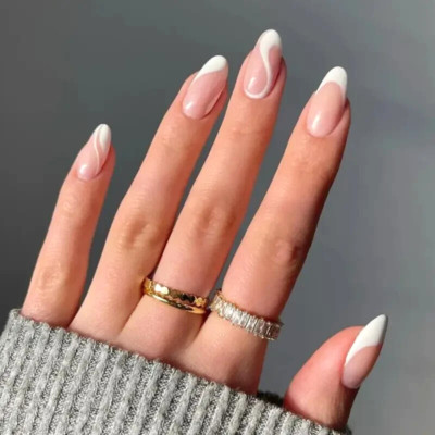 24pc Pink White Edge False Nail Sheets False Nails Surface Medium Long Pointed