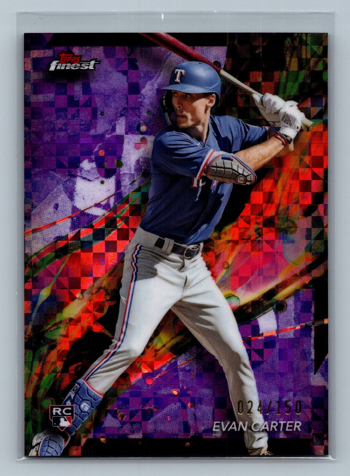 2024 Topps Finest #62 Evan Carter Rookie Purple Common Checkerboard Rangers /150