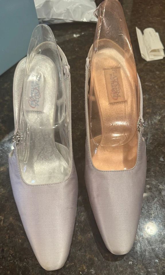 Платиновый от красителей свадебные колокольчики шелк атлас женщин размер 7 слинга назад туфли - Изображение 4 из 4