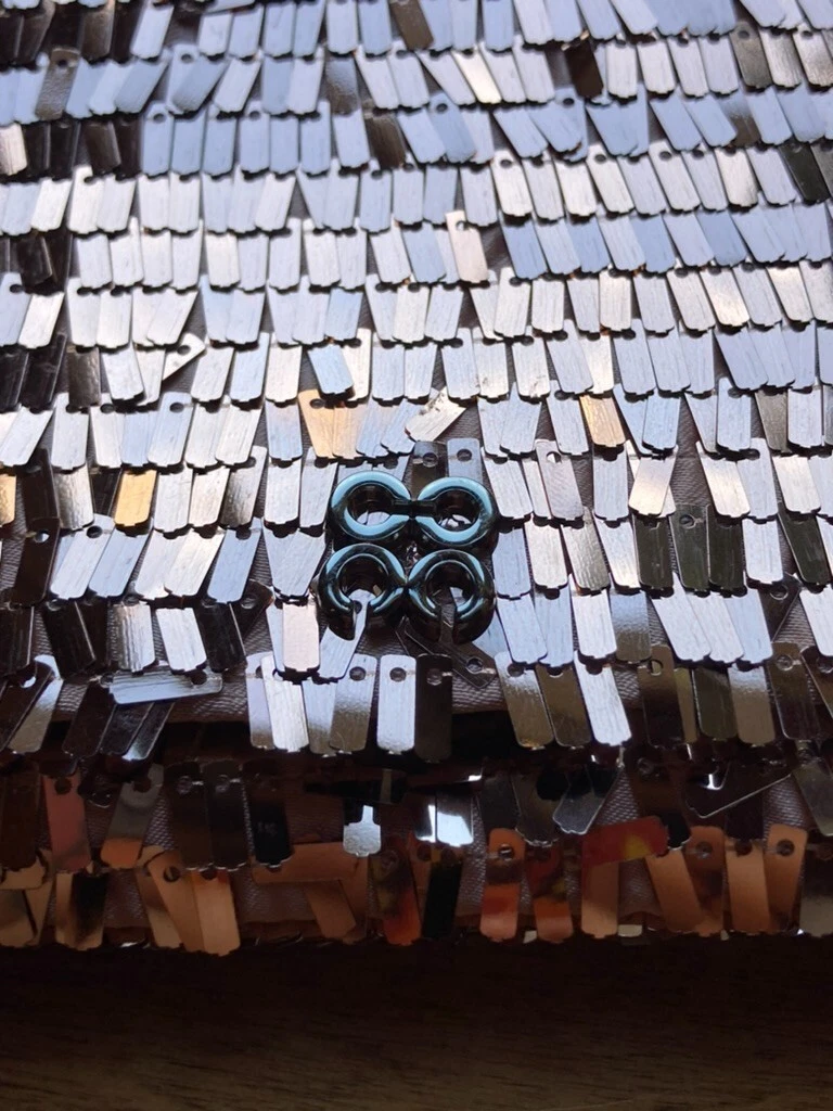 Borsa da polso Coach in pelletteria artigianale paillettes oro rosa nuova con etichette