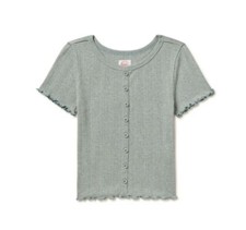 New Wonder Nation Girls Short Sleeve Rib Top Shirt Green Mock Button U pick
