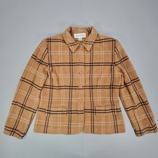 Jones New York Womens Jacket Brown 14 Uk Check Pattern Long Sleeves Collared