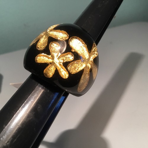 QVC Lucite & 24k Gold Leaf Size 6.5 Ring New Floral Italy New W/ Tags - Picture 8 of 8