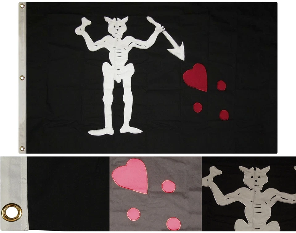 Bandera 3x5 Bordada Cosida Pirata Barbanegra Edward Teach 100% Algodón (3 clips) Foto 3 de 4