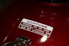 Honda CB 750 four tank sticker warning German white sticker tank