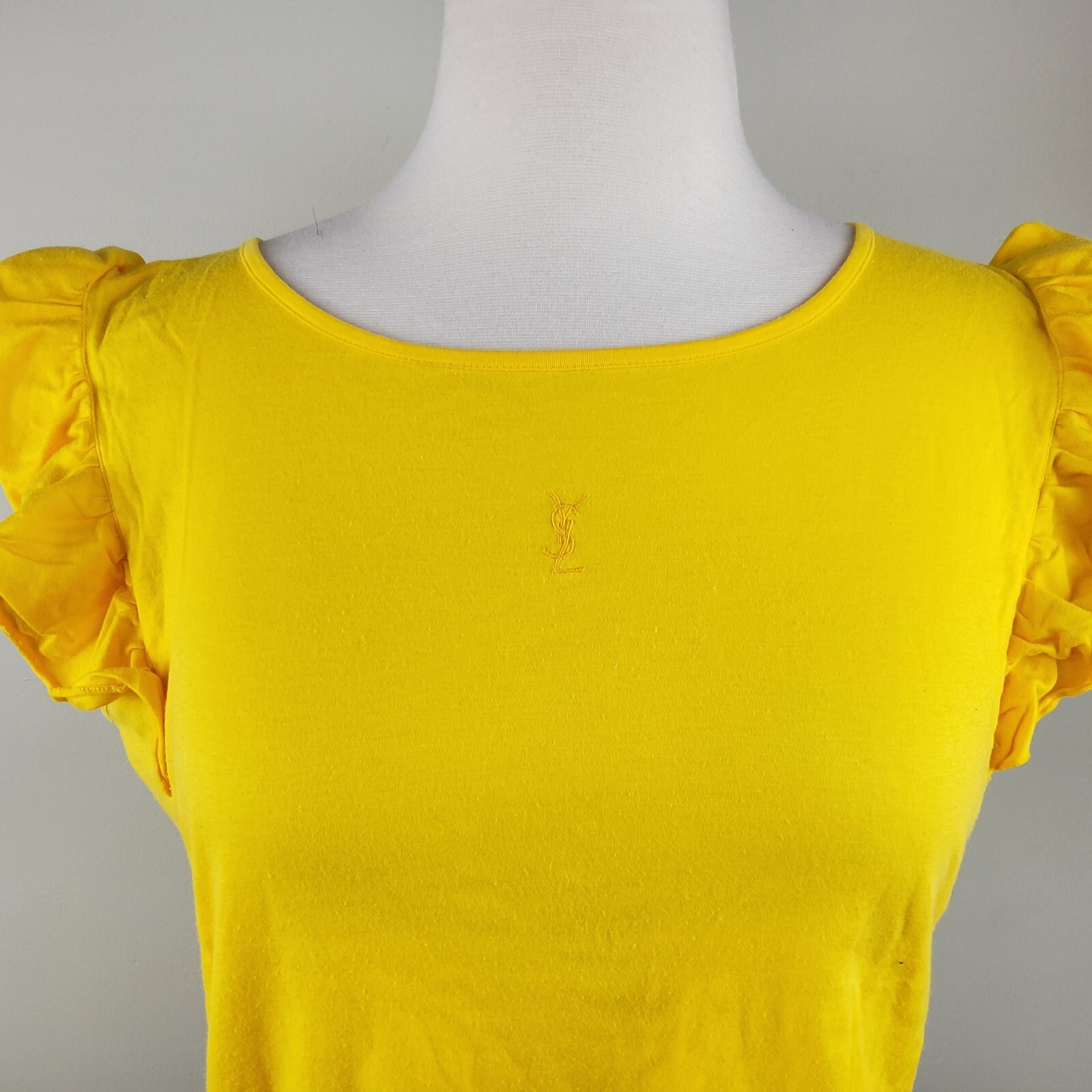 T shirt senza maniche Yves Saint Laurent YSL donna arricciacapelli top giallo