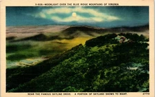c1940s Postcard Moonlight Over The Blue Ridge Mountains Skyline Drive Virginia