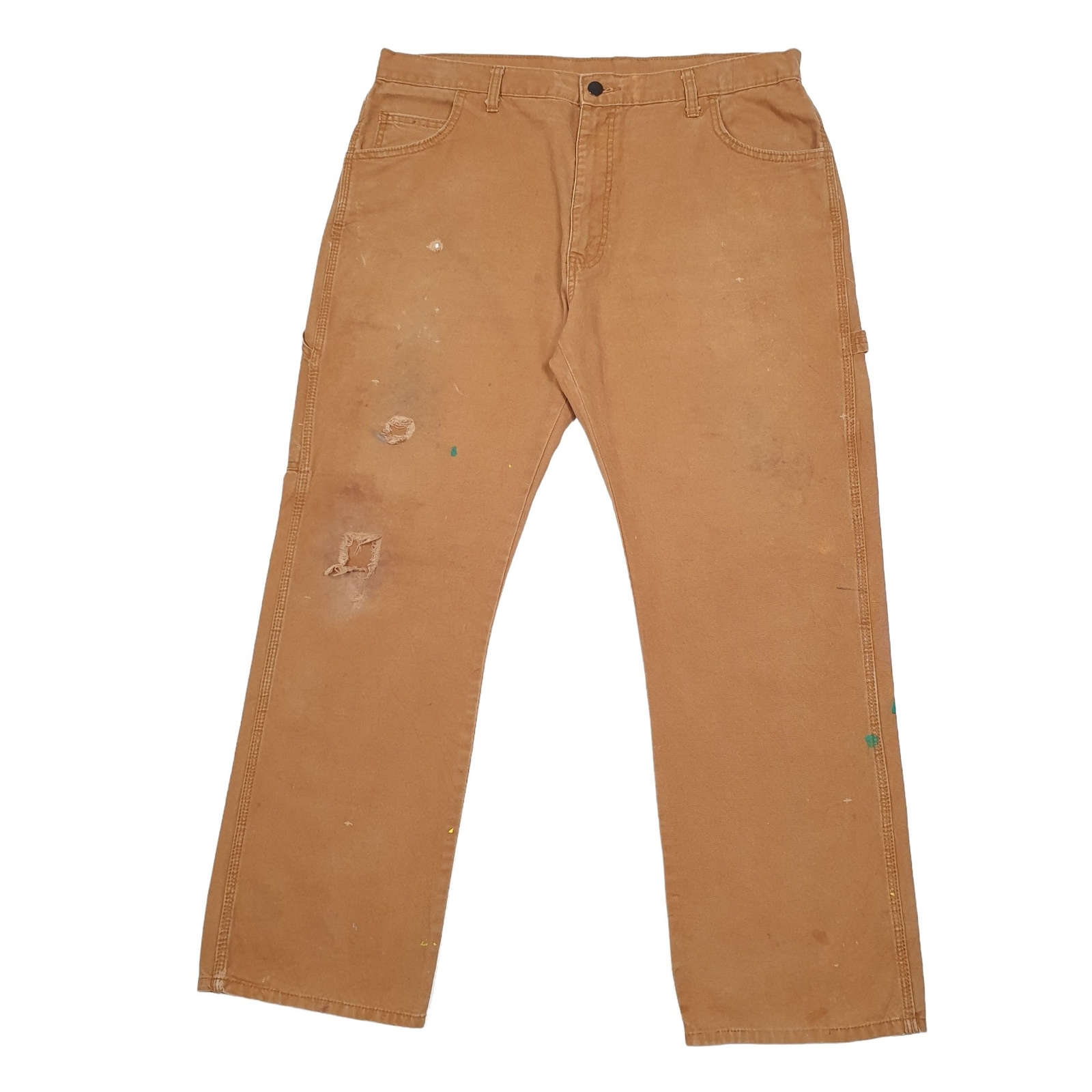 DICKIES Carpenter Workwear Trousers Cotton Brown Mens W36 L30 image 2