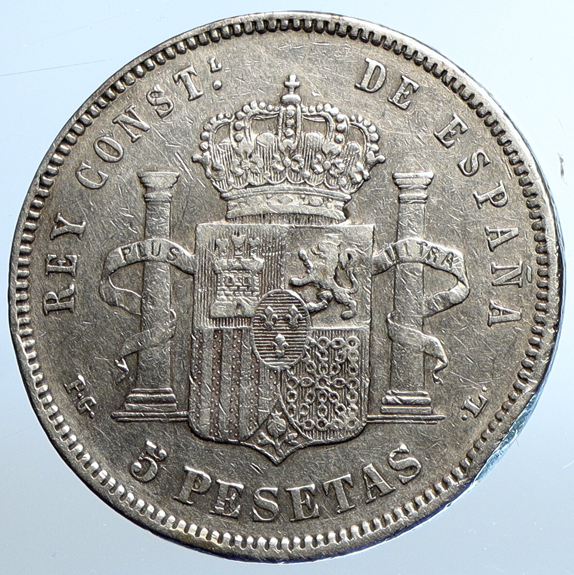 1893 SPAIN with Spanish King ALFONSO XIII Antique Silver 5 Pesetas