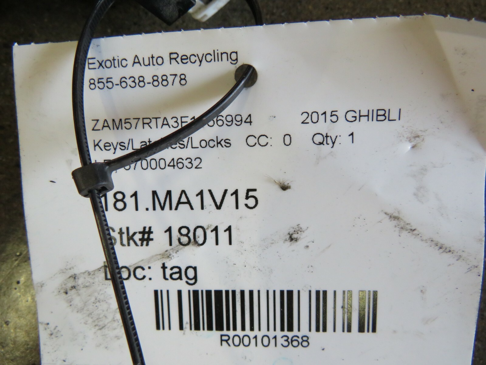Maserati Ghibli, LH, Left Rear Door Latch, Lock, Used, P/N 670004632