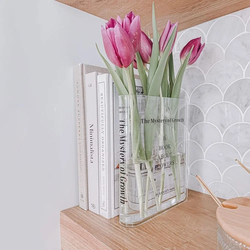 Klare Buch Blumenvase - Floral Bücherregal Dekor, Acryl Blume - Bild 1 von 8