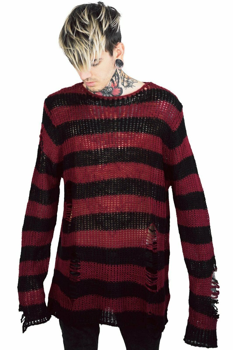 コブタ Killstar Freddy Krueger Gothic Punk Striped Oversized Knit