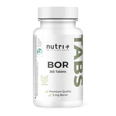 NUTRI-PLUS Comprimidos de boro con 3 mg de boro - de borato de sodio - 365 comprimidos veganos de alta dosis