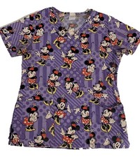 Minnie Mouse Scrub Top Disney Womens Size Medium Purple Pit to Pit 18 in