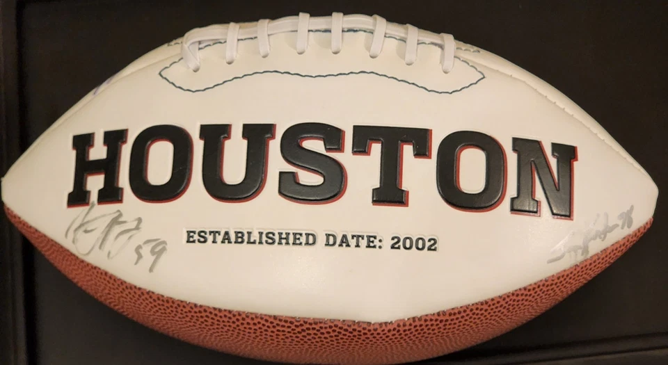 Saludo de fútbol americano autografiado de los Houston Texans al servicio/apreciación militar Foto 2 de 4