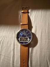 Xeric Trappist-1 Automatic Wristwatch Blue Dial Brown Leather Strap Silver