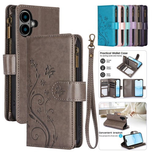Magnetic Leather Zipper Wallet Flip Cover For iPhone 16 Pro Max 15 14 13 12 Case - Picture 2 of 61