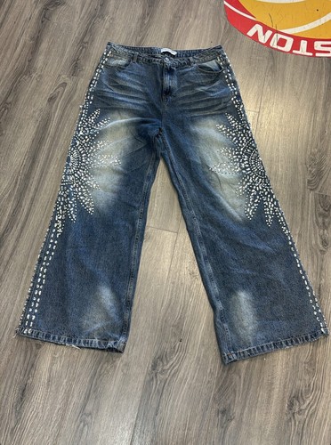 Size 34 - Vale Lives Siren Denim Jeans Crystal Embellished Baggy Y2K Fit