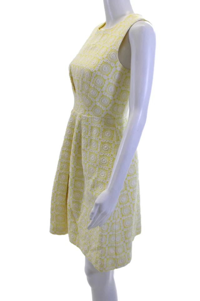 Trina Turk Women Fit & Flare Yellow Sleeveless Knee Length Dress Size 0 - Image 2 of 4