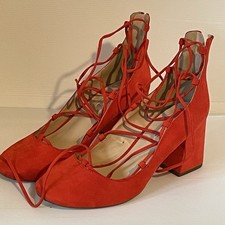 Office Size 7 Shoes Red Lace Up Court Ballerina Block Heel Party Date Night