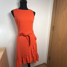 CALVIN KLEIN RUFFLE TRIM DETAILS  SLEEVELESS DRESS, ORANGE , SIZE 2