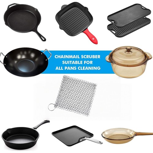 Iron Cast Cleaner Chainmail Scrubber Grill Scraper 304 Stainless Steel 7 inch - Foto 9 di 13