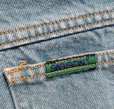 VTG 1976-80's "Sasson" Teal Blue/High Waisted/Green Black Logo Tag Jeans 33/29
