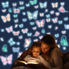 Glow in The Dark Butterfly Stickers, Glowing Butterfly Wall Decals, 64Pcs Blu...