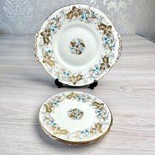 Coalport Strange Orchid Cake Plate & 3 Side Plates Tea Set Vintage Collectable