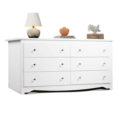 WLIVE Wood White Dresser with 6 Drawer, 59“Wide Chest of Drawers for Bedroom,...