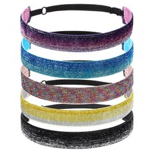 5 Pcs Glitter Headbands, Adjustable Headband for Women Sparkly Hair Bands Non...