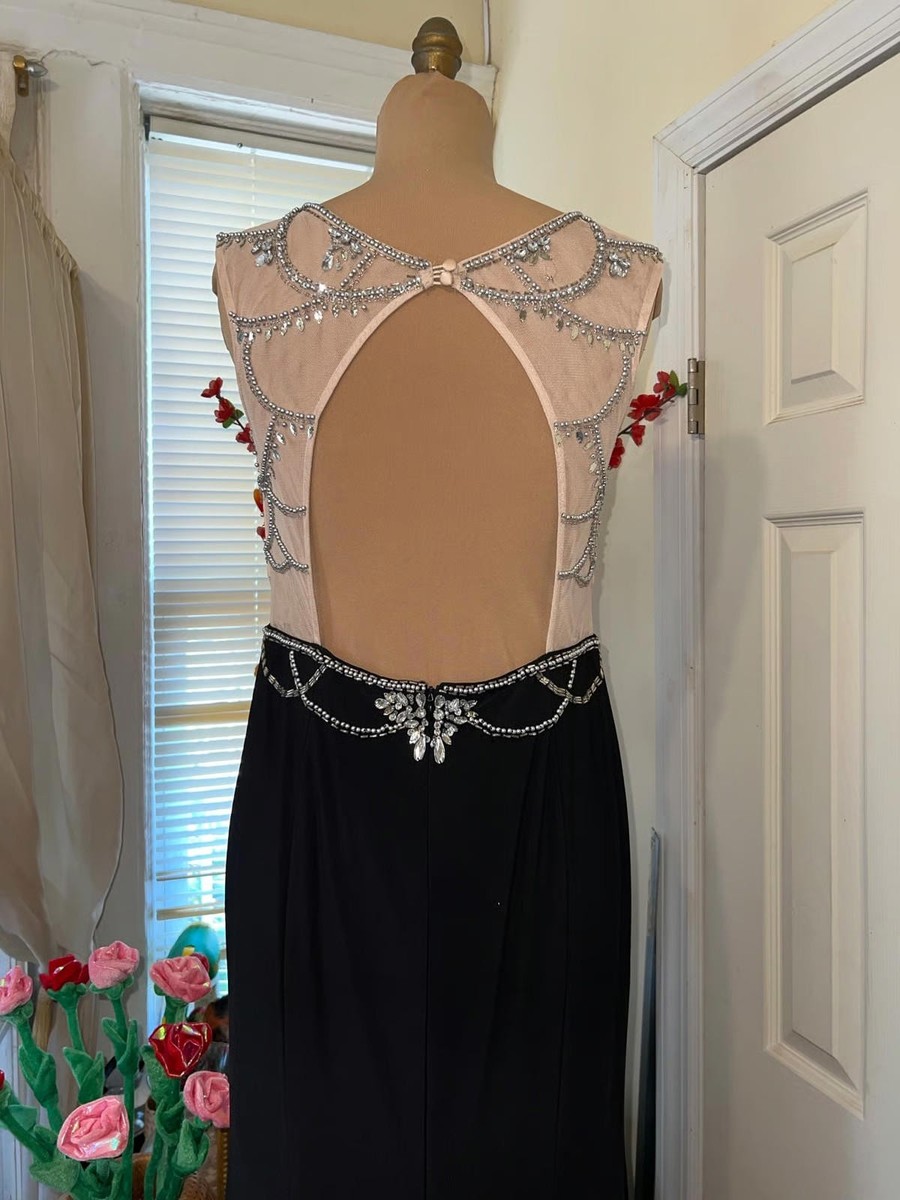 decode prom dresses $750 Decode1.8 Prom Gown Beaded High Slit Illusion Open Back Black Silver sz 8
