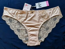PRETTY POLLY BRAZILIAN THONG BRIEFS M - UK 14/16 BRAZILIAN BRIEF NUDE LACE GOLD