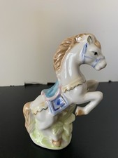 Vintage Ceramic Rearing Horse Figurine white With Multi Colored Saddle