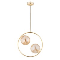 Pendelleuchte 2-Flammig Gold Bernstein Glas E14 L:38.5 Cm HäNgelampe Esstisch