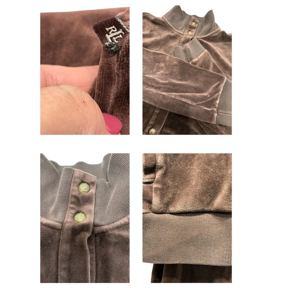 Conjunto de chándal de terciopelo Ralph Lauren chaqueta marrón pantalones campana salón Y2K Foto 4 de 4