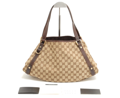 Gucci GG Canvas Abbey D-Ring Tote Bag Beige Brown Leather Shoulder Bag Italy