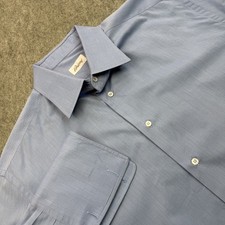 Brioni Shirt Mens Large 17.5 Blue French Cuff Dress Shirt Made Italy Luxury
