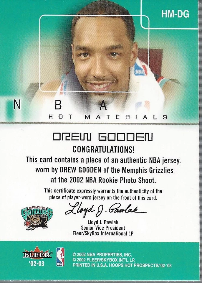 2002-03 Hoops Hot Prospects Hot Materials #HMDG Drew Gooden Jersey - BSK - Image 2 of 2