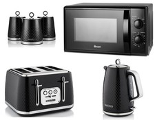 Swan Elegance Black Kettle Toaster Microwave & Canisters Matching Kitchen Set