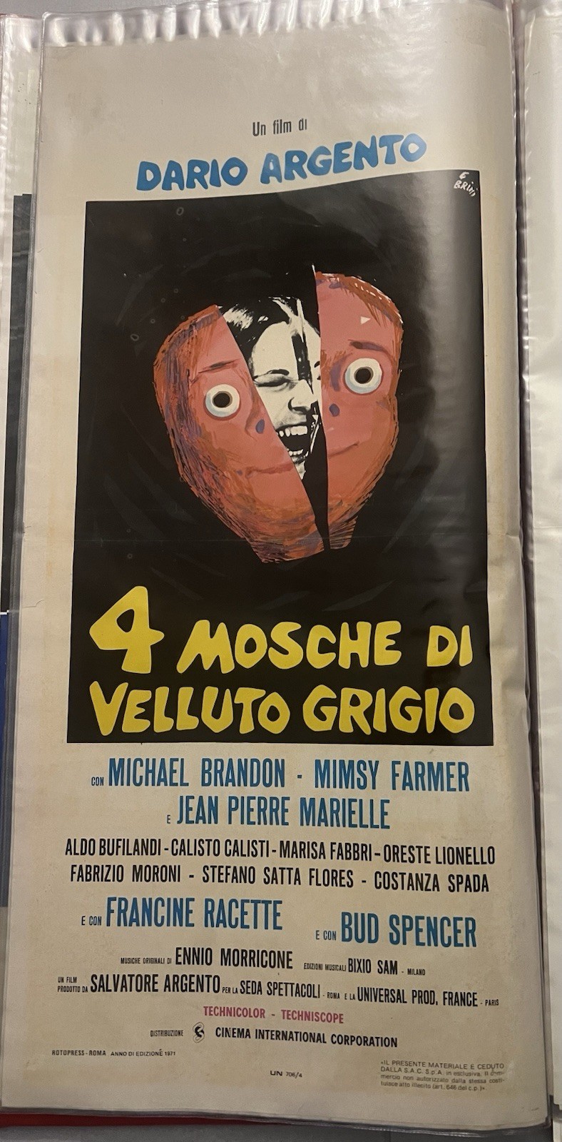 Locandina originale film 4 mosche di velluto grigio (1972) - Regia di Dario Argento